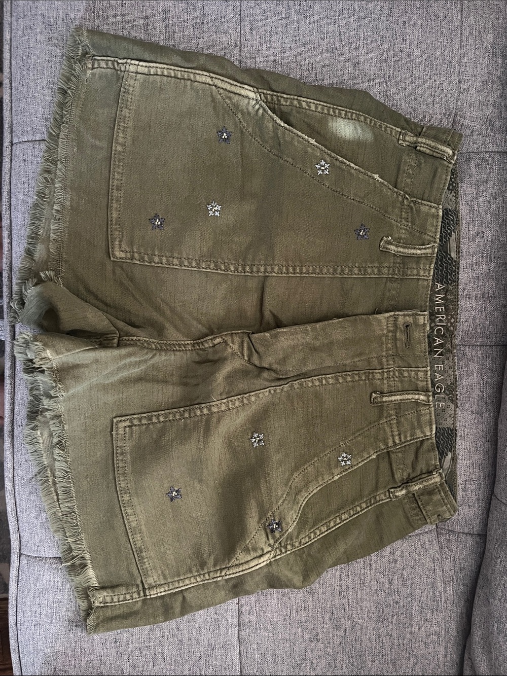 American Eagle Outfitters Olive Green Embellished Jean Shorts